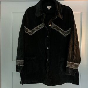 POL Black Corduroy Jacket with Camo Accents